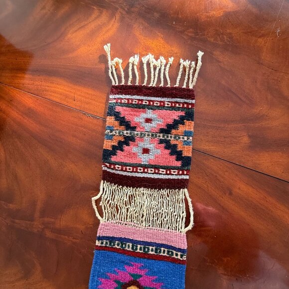 Zapotec 7 Panel Table Runner Mexican 79 "x 7"  Wool Hand Woven Folk Art Fringe - Picture 15 of 16